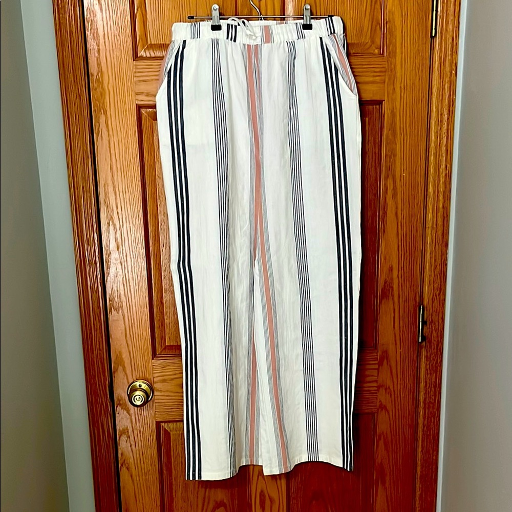 Striped Women's Wide Leg Pants Black, Light Pink and Off White